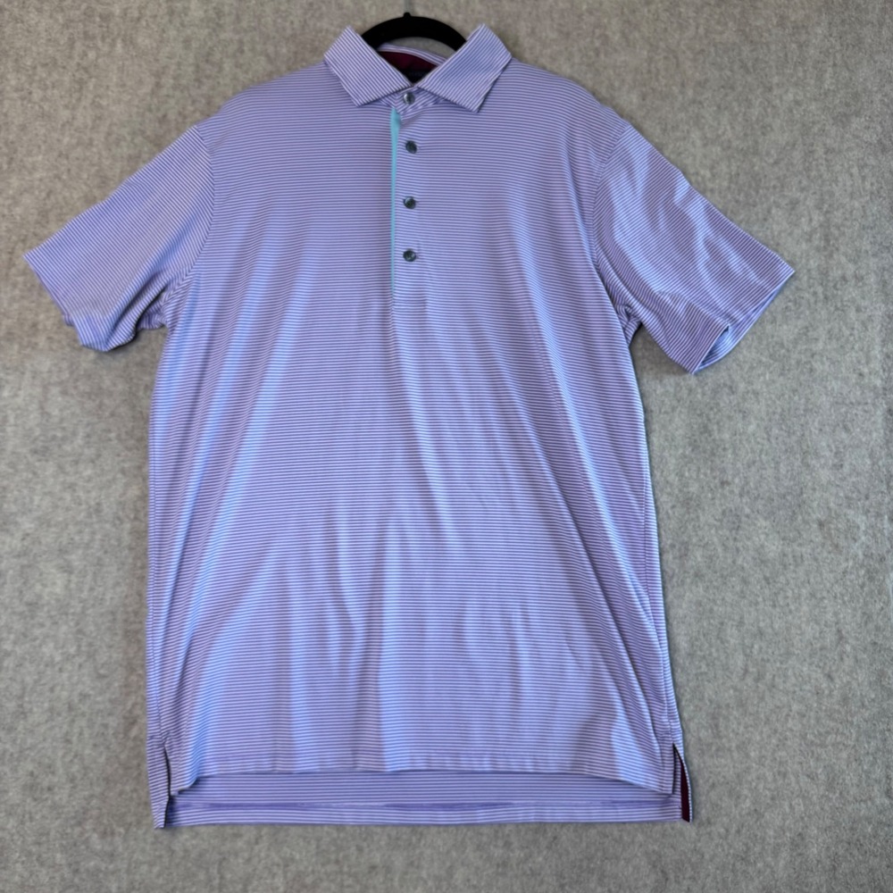 Greyson Striped Polo Shirt Mens Medium Purple Athletic Fit Golf Performance